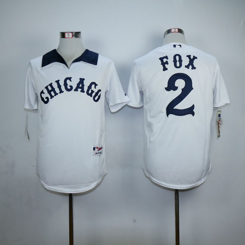 Men Chicago White Sox #2 Fox White Throwback MLB Jerseys